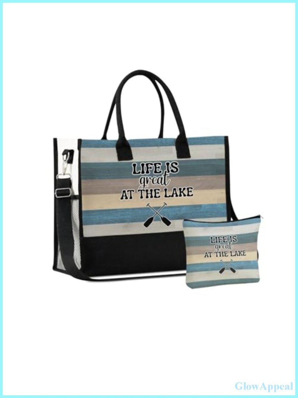 Canvas Tote Bag with Makeup Pouch Lake House Gift Large Zip Top